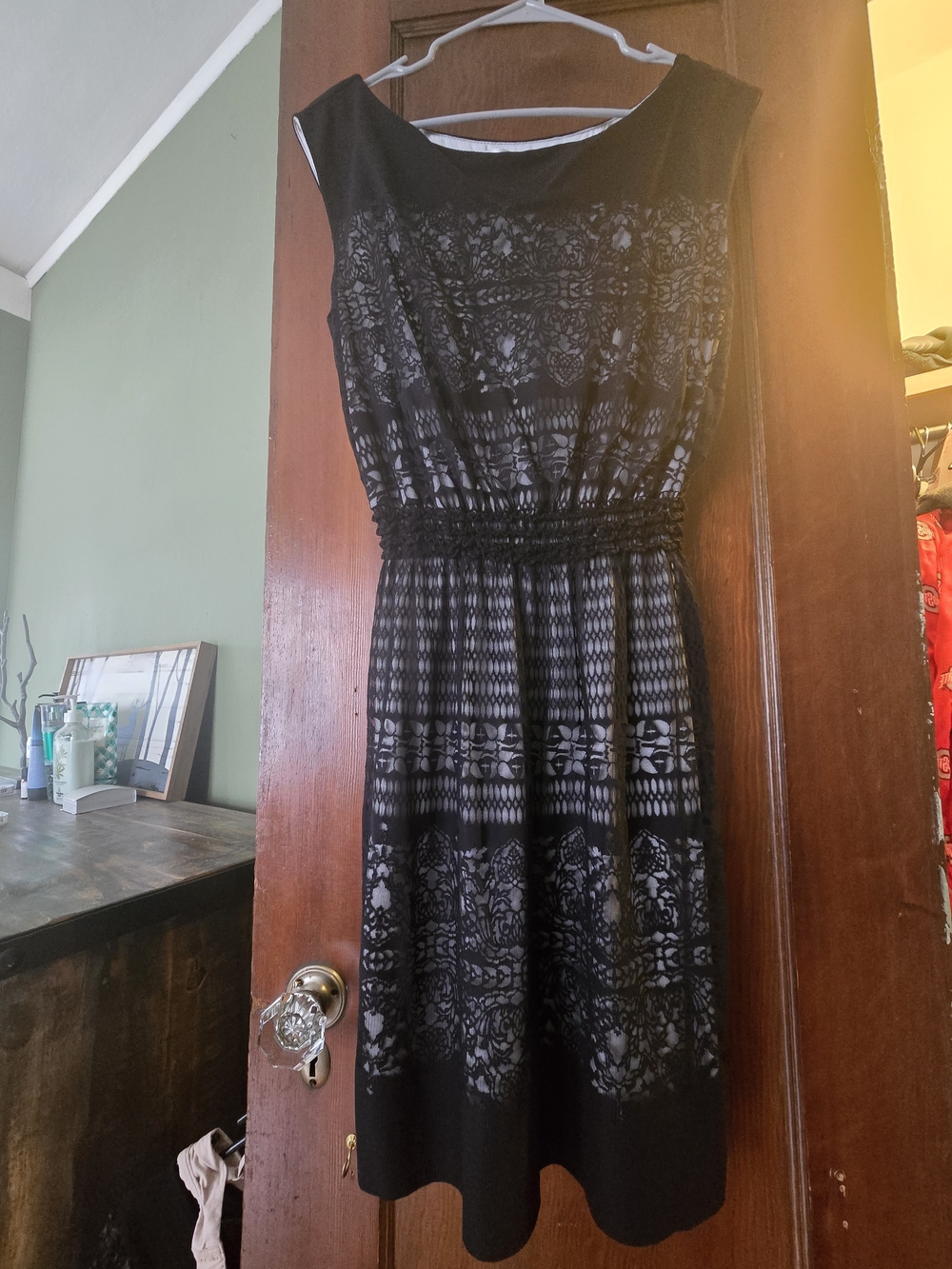Max Studio Black Lace Overlay Midi Dress